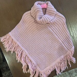 Cozy Pink Knit Kids Poncho